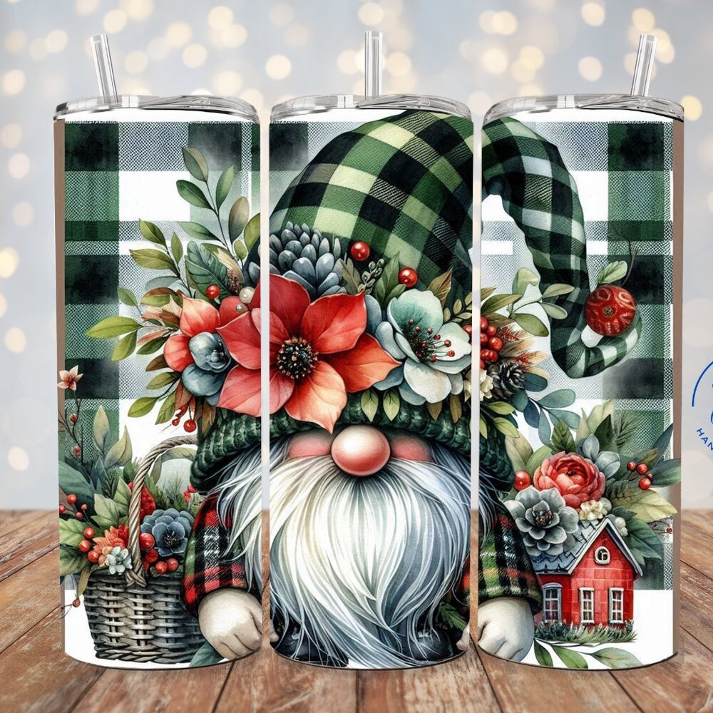 Vintage Christmas Gnome Tumbler, Retro Holiday Cup with a Festive Gnome